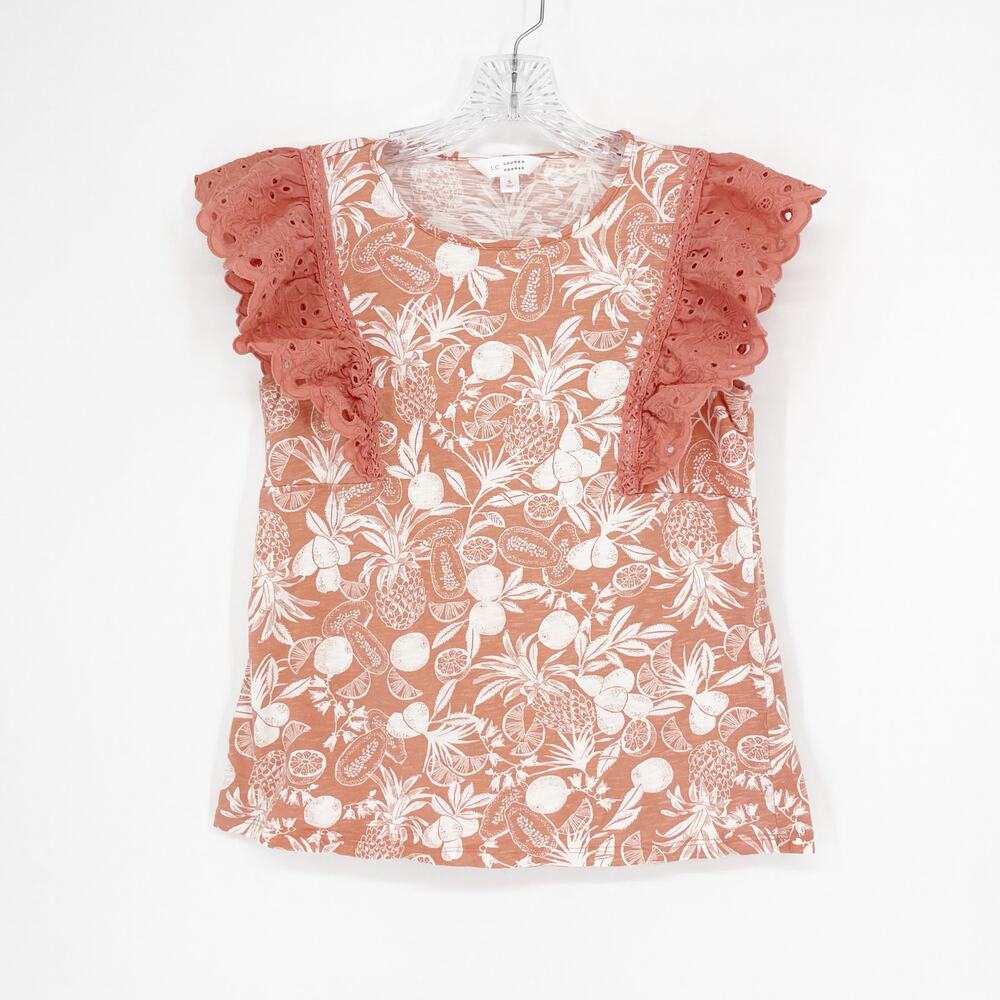 LC Lauren Conrad Short Sleeve Floral Eyelet Top Size Small